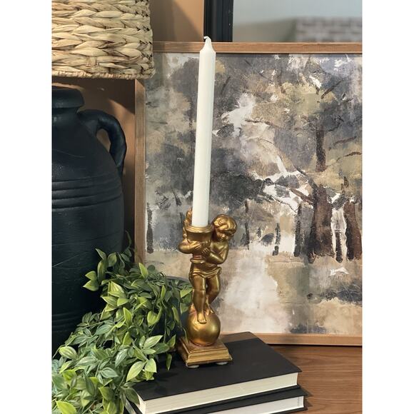 Vintage Gold Cherub Candle Holder, Ceramic, Gold Angel, Taper Candlestick Holder - Picture 9 of 9